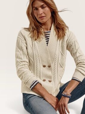 J. Jill Oatmeal Heather Cable Knit Cardigan